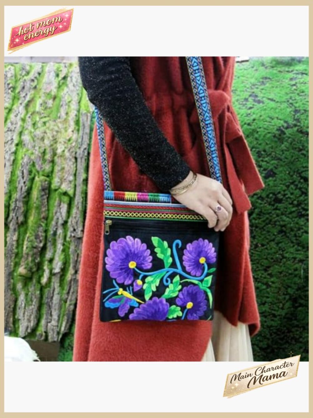 Vintage Embroidered Hobo Crossbody Bag Boho Hippie Travel Purse Zipper Pockets - Picture 2 of 7